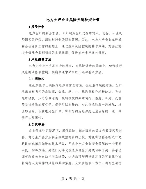 电力生产企业风险控制和安全管（2篇）