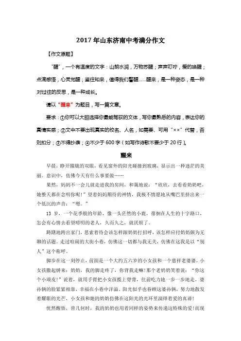 2017年山东济南中考满分作文《醒来》8
