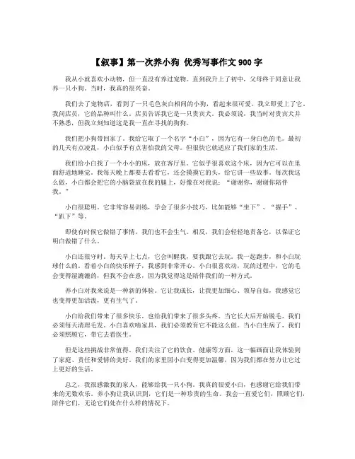 【叙事】第一次养小狗 优秀写事作文900字