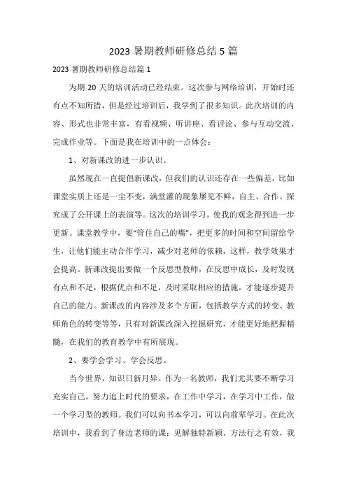 2023暑期教师研修总结5篇