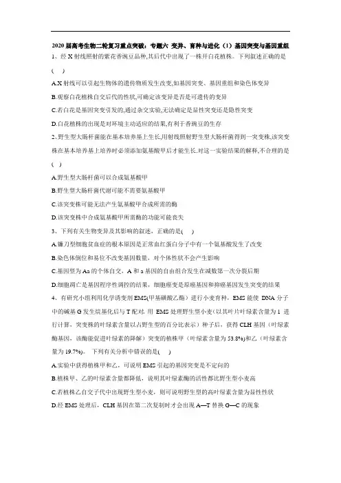 高考生物二轮复习重点突破：专题六 变异育种与进化基因突变与基因重组 含答案