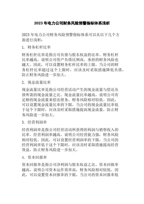 2023年电力公司财务风险预警指标体系浅析
