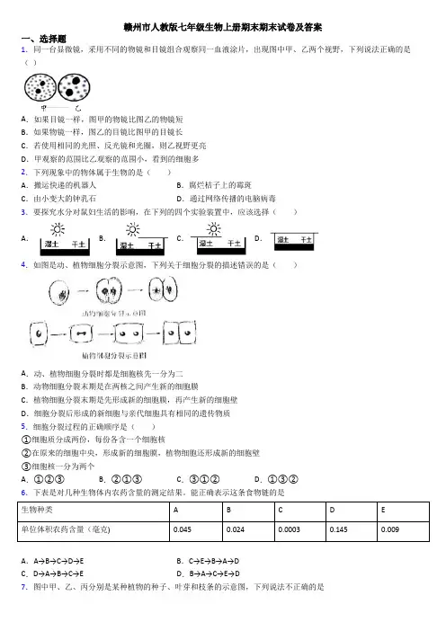 赣州市人教版七年级生物上册期末期末试卷及答案