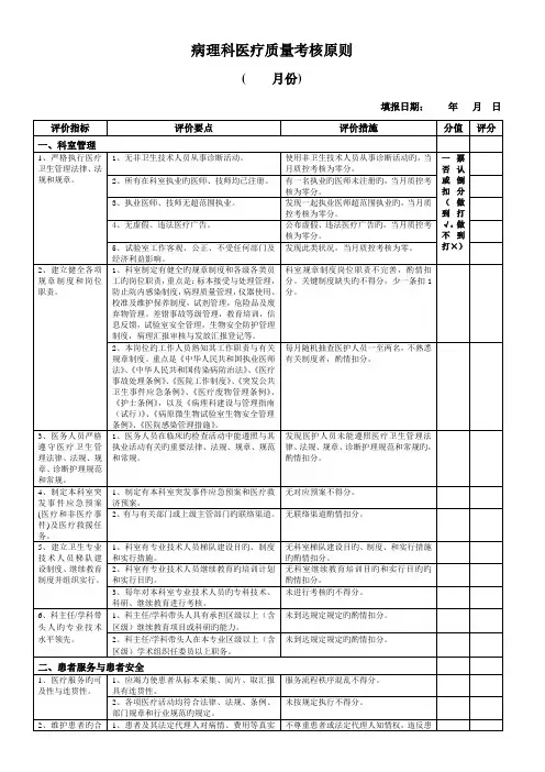 病理科医疗质量评价体系与考核标准