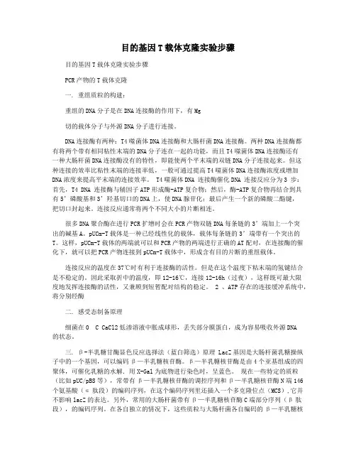目的基因T载体克隆实验步骤