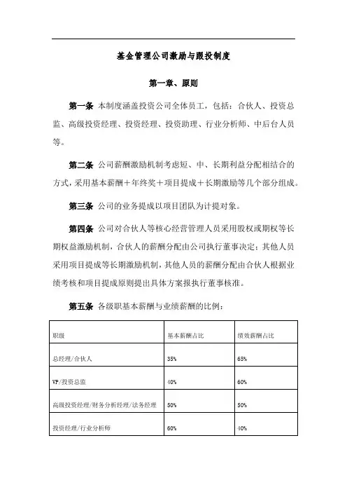 基金管理公司激励与跟投制度
