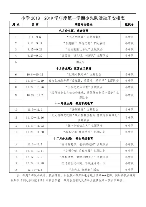 秋季少先队实践活动安排表.doc