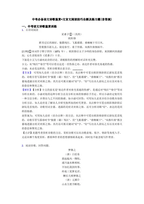 中考必备语文诗歌鉴赏+文言文阅读技巧全解及练习题(含答案)
