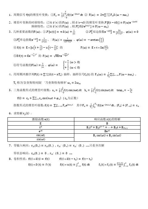 《信号与系统上公式提炼》 郑君里