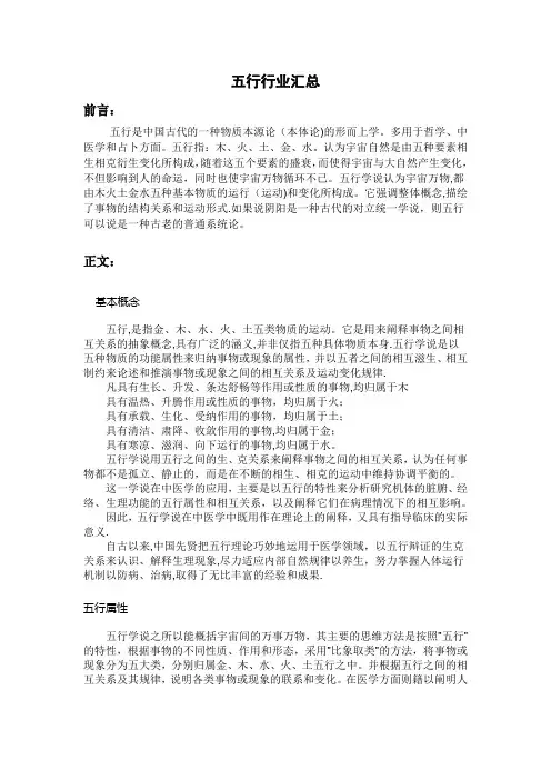 五行行业汇总(金木水火土)