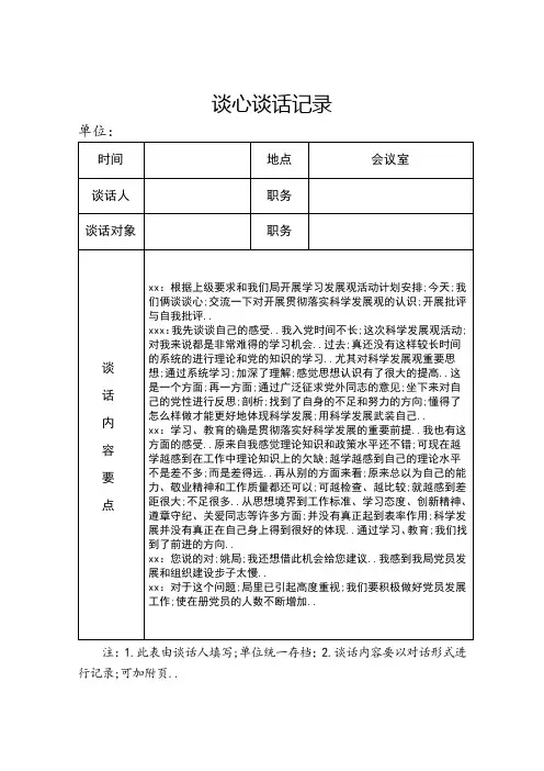 党员各种谈心谈话记录加空白表