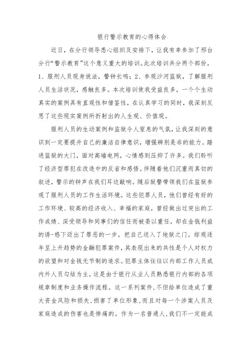 银行警示教育的心得体会