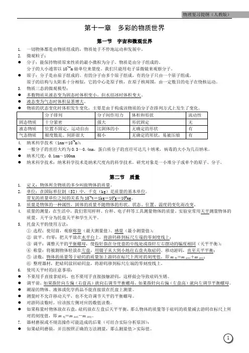 人教版中考物理复习提纲(初中全部)