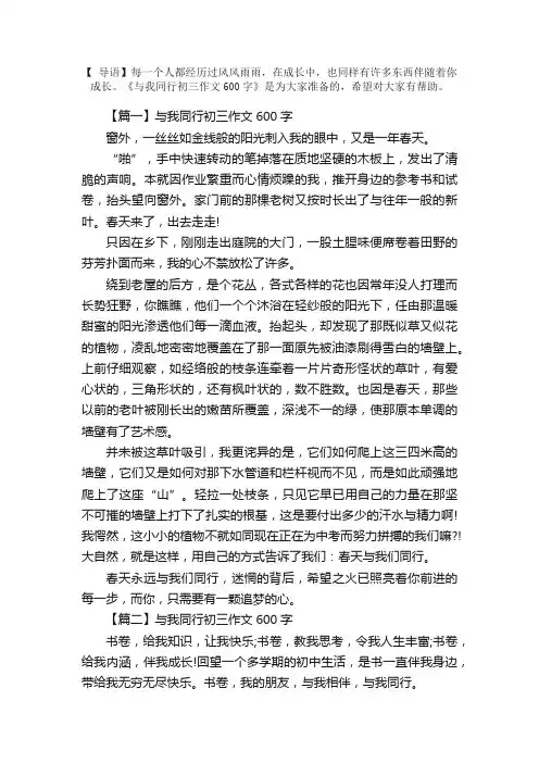 与我同行初三作文600字