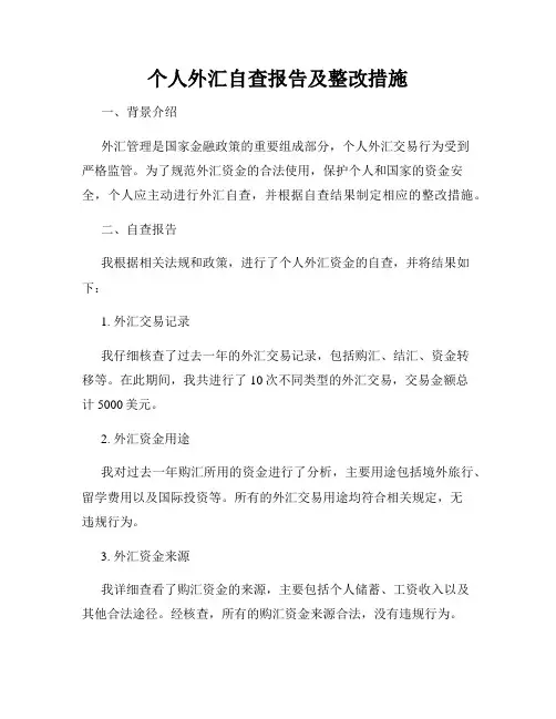 个人外汇自查报告及整改措施