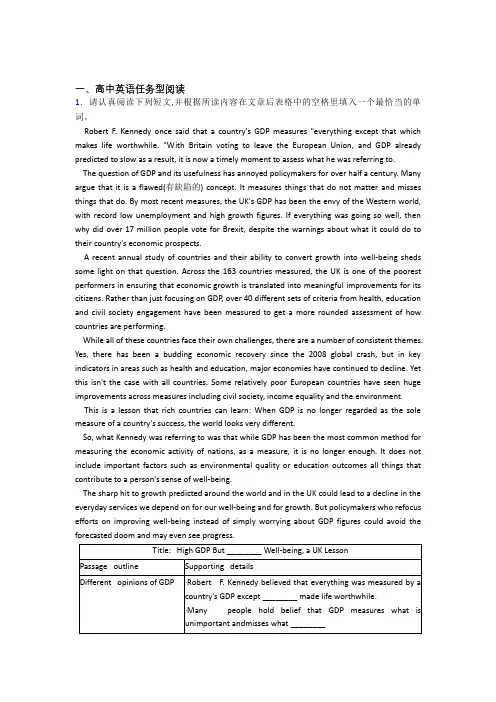 高考英语任务型阅读习题及答案