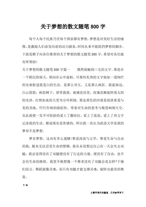 关于梦想的散文随笔800字_作文专题