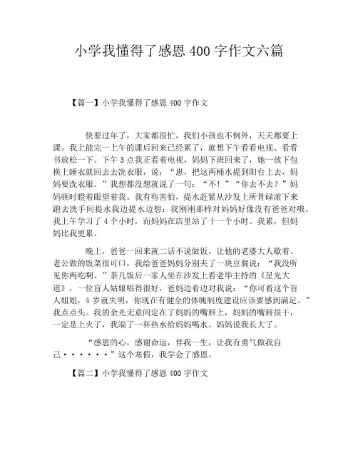 小学我懂得了感恩400字作文六篇