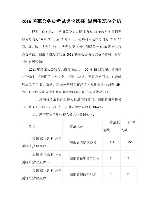 2018国家公务员考试岗位选择-湖南省职位分析