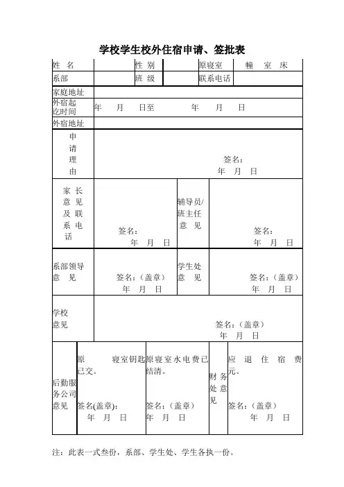 学校学生校外住宿申请表