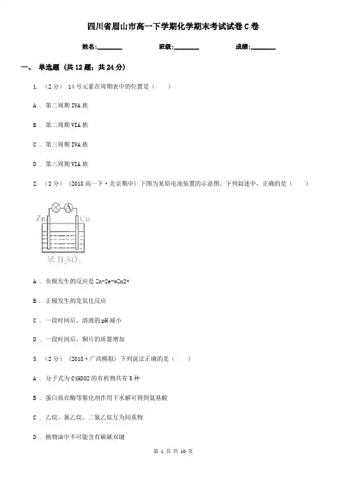 四川省眉山市高一下学期化学期末考试试卷C卷
