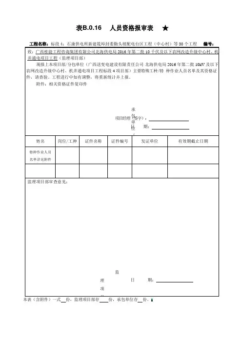 表 B.0.16人员资格报审表★(特种作业人员)