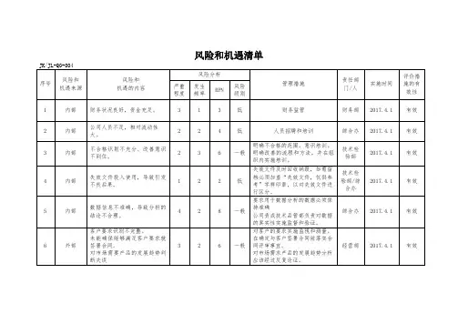 风险和机遇清单