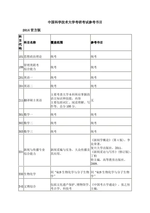 我国科学技术大学考研考试参考书目