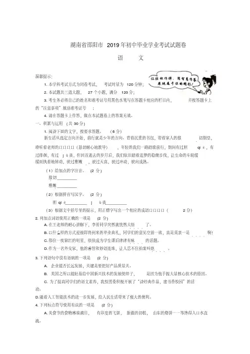 2019年湖南省各地中考语文试题以及解析答案汇总