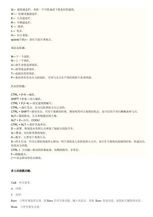 红警快捷键