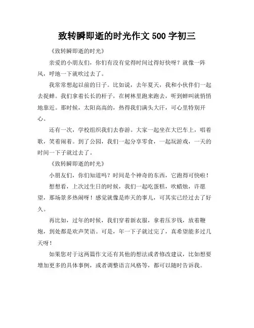 致转瞬即逝的时光作文500字初三