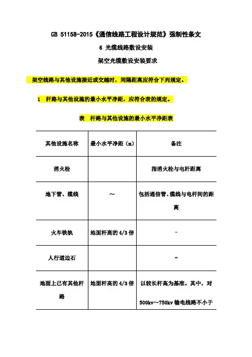 《通信线路工程设计规范》强制性条文