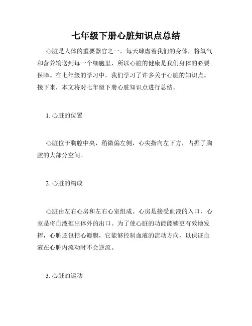 七年级下册心脏知识点总结