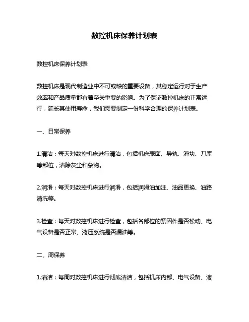 数控机床保养计划表