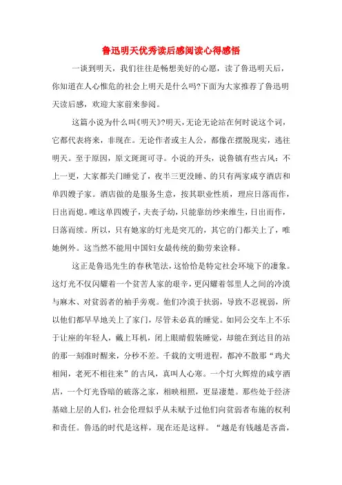 鲁迅明天优秀读后感阅读心得感悟