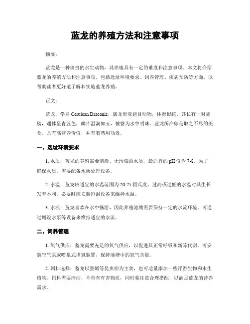 蓝龙的养殖方法和注意事项