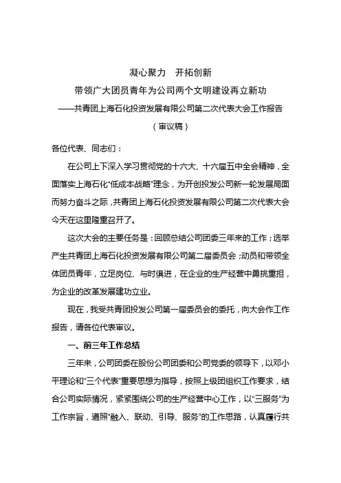 凝心聚力 开拓创新(团代会工作报告)