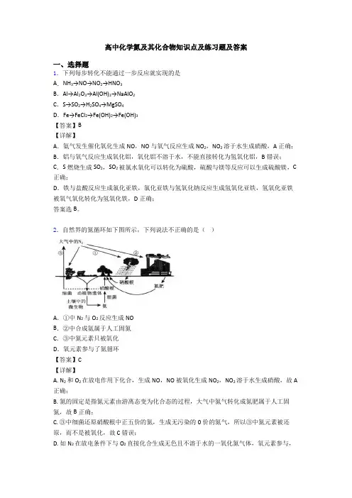 高中化学氮及其化合物知识点及练习题及答案