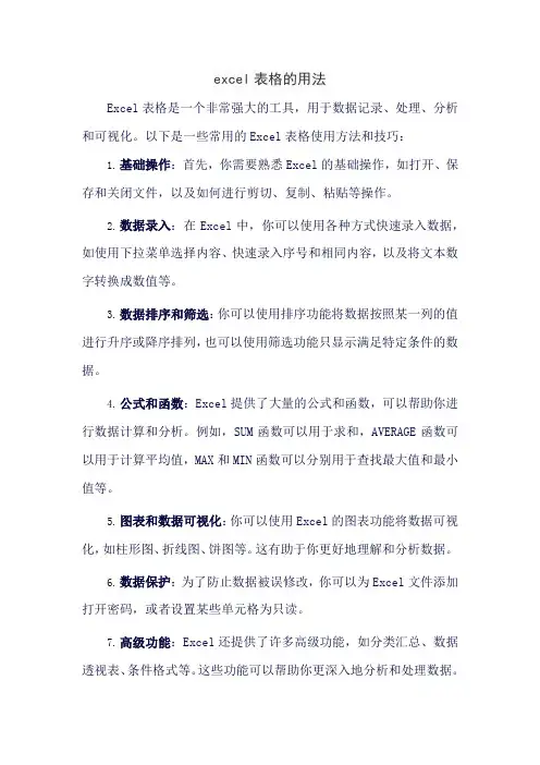 excel表格的用法