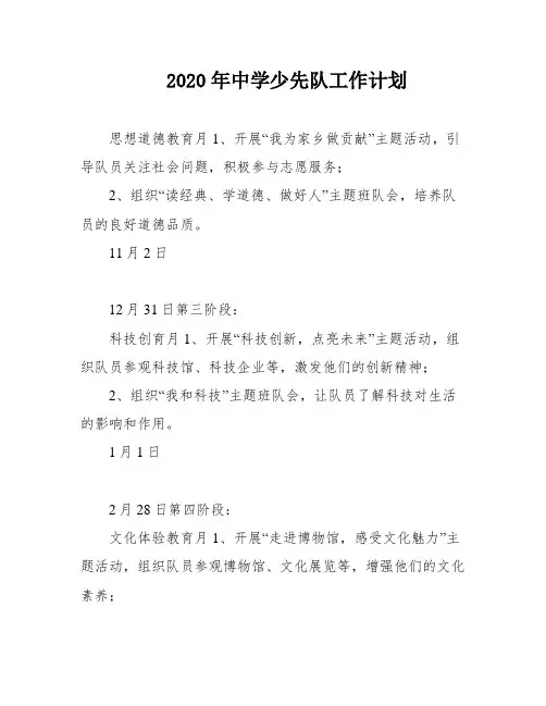 2020年中学少先队工作计划