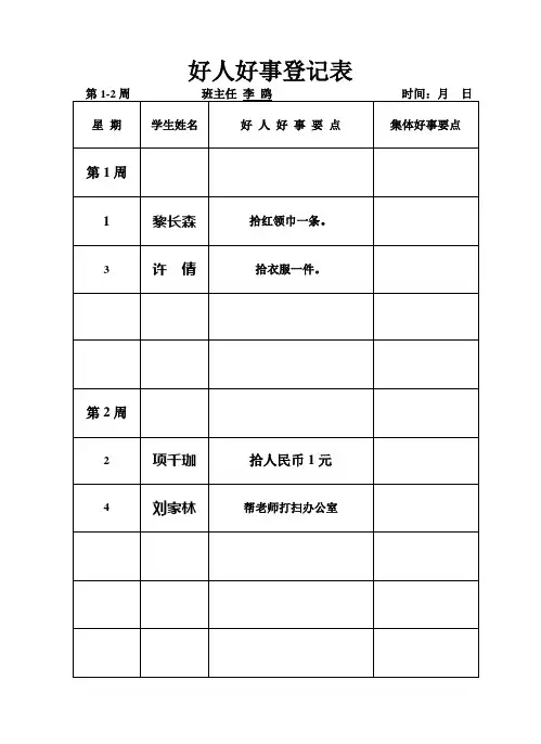 好人好事登记表
