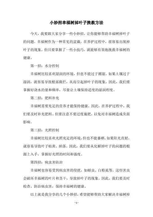 小妙招幸福树掉叶子挽救方法