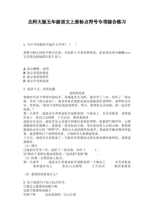 北师大版五年级语文上册标点符号专项综合练习