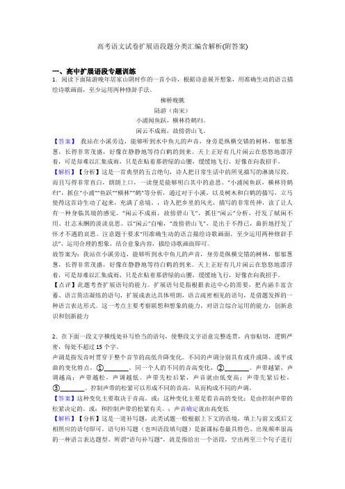 高考语文试卷扩展语段题分类汇编含解析(附答案)