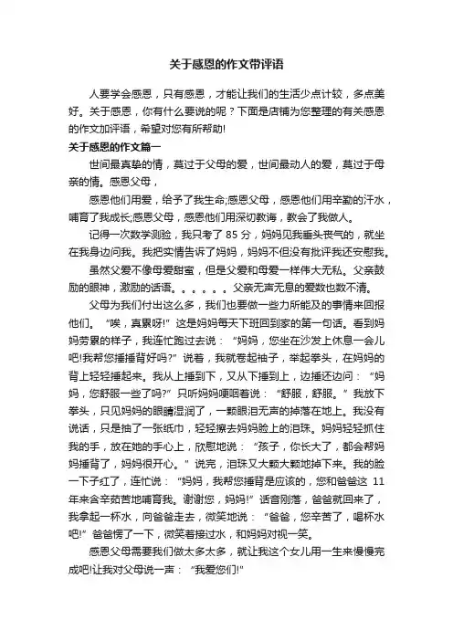 关于感恩的作文带评语