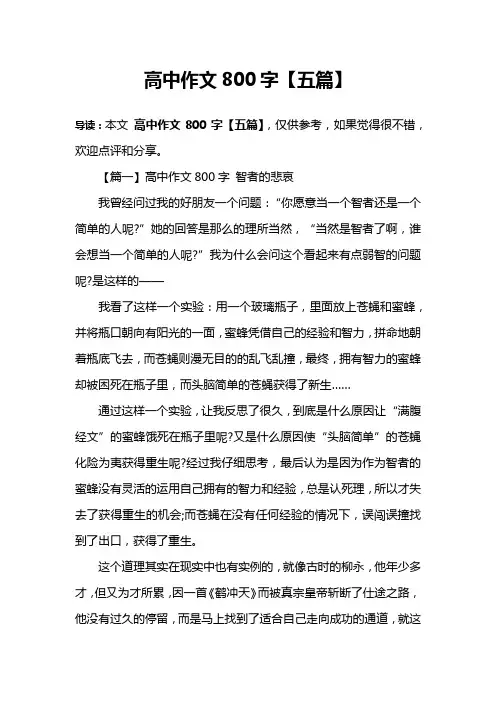 高中作文800字【五篇】