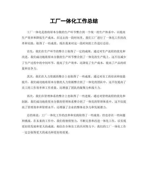 工厂一体化工作总结