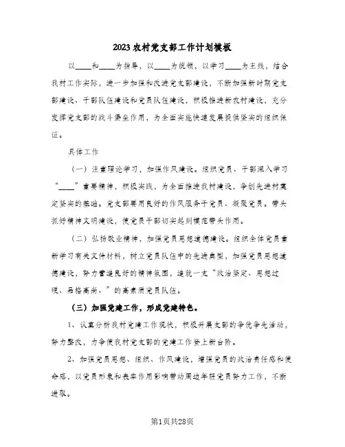2023农村党支部工作计划模板(八篇)