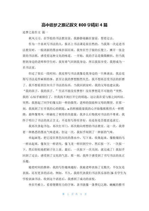 高中追梦之旅记叙文800字精彩4篇
