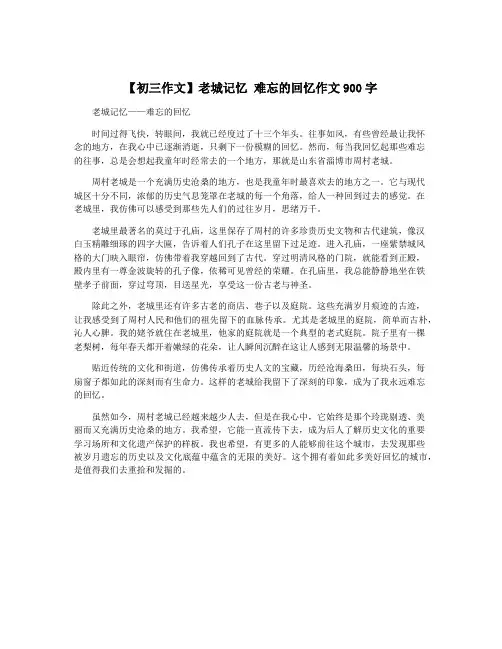 【初三作文】老城记忆 难忘的回忆作文900字